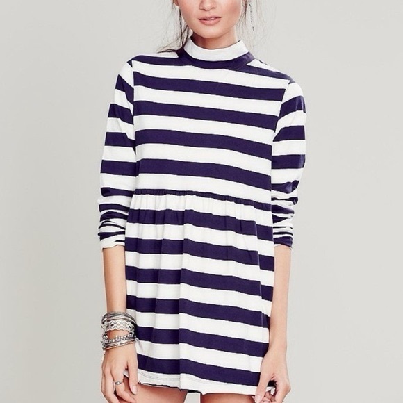 We The Free Tops - We The Free People Striped Peplum Mock Neck Tunic Top Size Small French Sailor